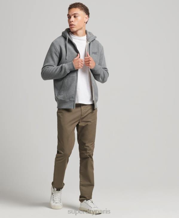 Superdry Hommes sweat à capuche zippé en coton bio avec logo vintage brodé D64Z577 vêtements gris