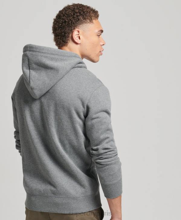 Superdry Hommes sweat à capuche zippé en coton bio avec logo vintage brodé D64Z577 vêtements gris