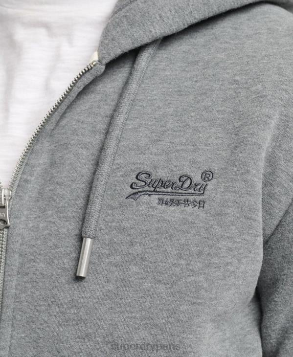 Superdry Hommes sweat à capuche zippé en coton bio avec logo vintage brodé D64Z577 vêtements gris