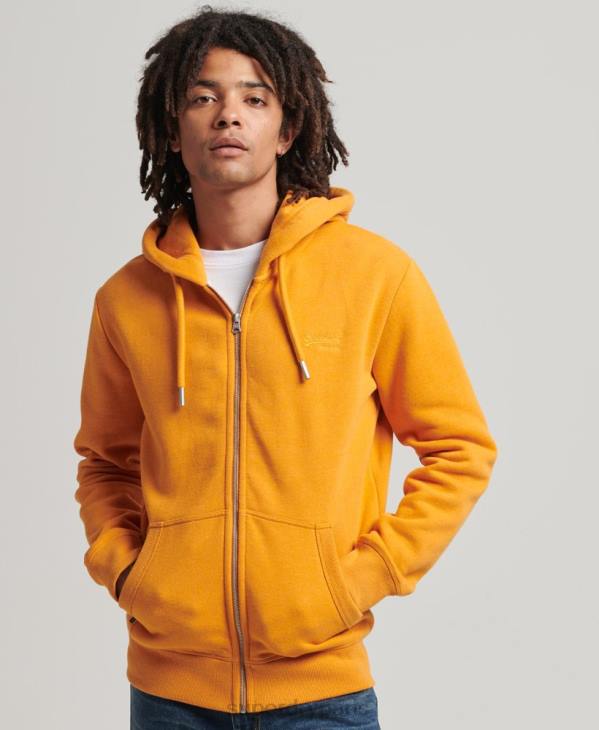 Superdry Hommes sweat à capuche zippé en coton bio avec logo vintage brodé D64Z580 vêtements jaune