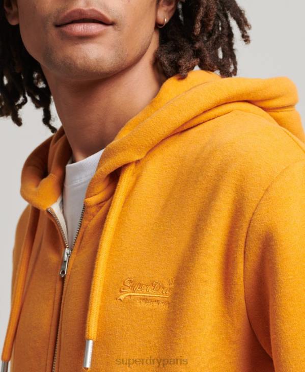 Superdry Hommes sweat à capuche zippé en coton bio avec logo vintage brodé D64Z580 vêtements jaune