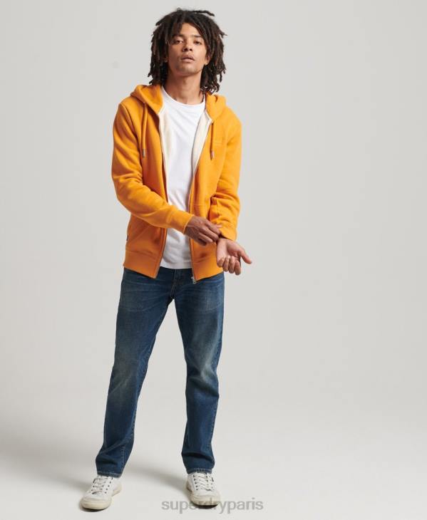 Superdry Hommes sweat à capuche zippé en coton bio avec logo vintage brodé D64Z580 vêtements jaune