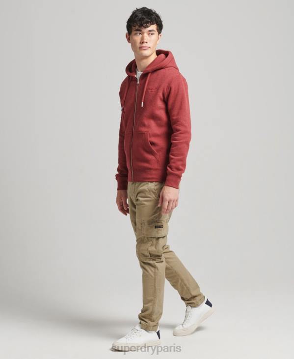 Superdry Hommes sweat à capuche zippé en coton bio avec logo vintage brodé D64Z596 vêtements rouge