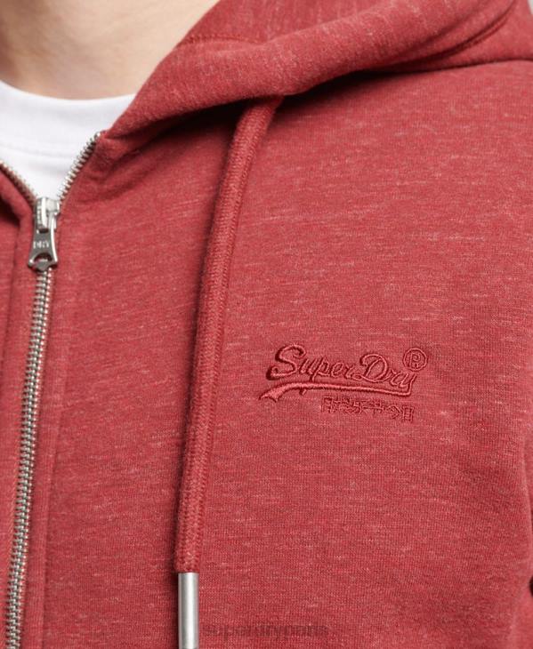 Superdry Hommes sweat à capuche zippé en coton bio avec logo vintage brodé D64Z596 vêtements rouge
