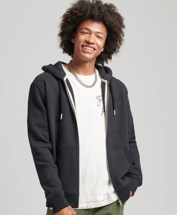 Superdry Hommes sweat à capuche zippé en coton bio avec logo vintage brodé D64Z612 vêtements noir