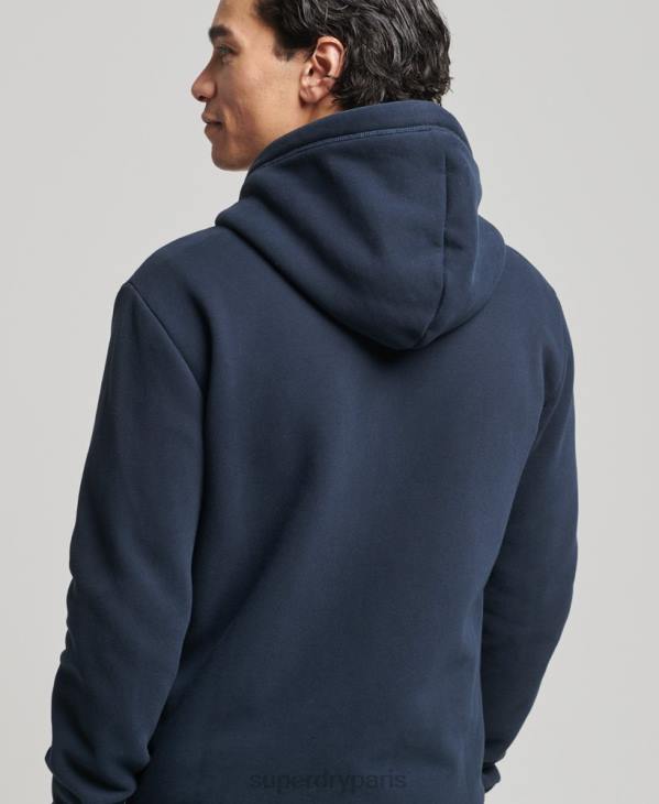 Superdry Hommes sweat à capuche zippé en coton bio avec logo vintage brodé D64Z626 vêtements marine