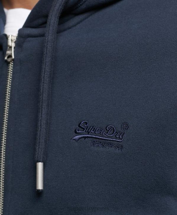 Superdry Hommes sweat à capuche zippé en coton bio avec logo vintage brodé D64Z626 vêtements marine