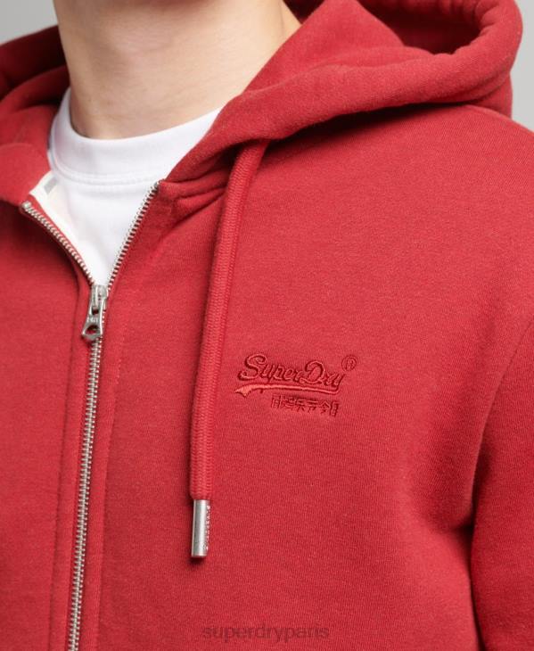 Superdry Hommes sweat à capuche zippé en coton bio avec logo vintage brodé D64Z628 vêtements rouge