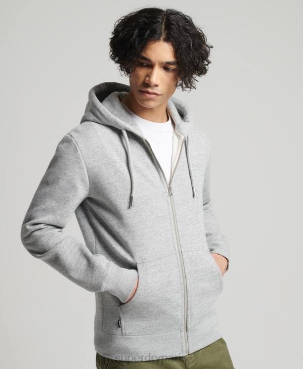 Superdry Hommes sweat à capuche zippé en coton bio avec logo vintage brodé D64Z640 vêtements gris