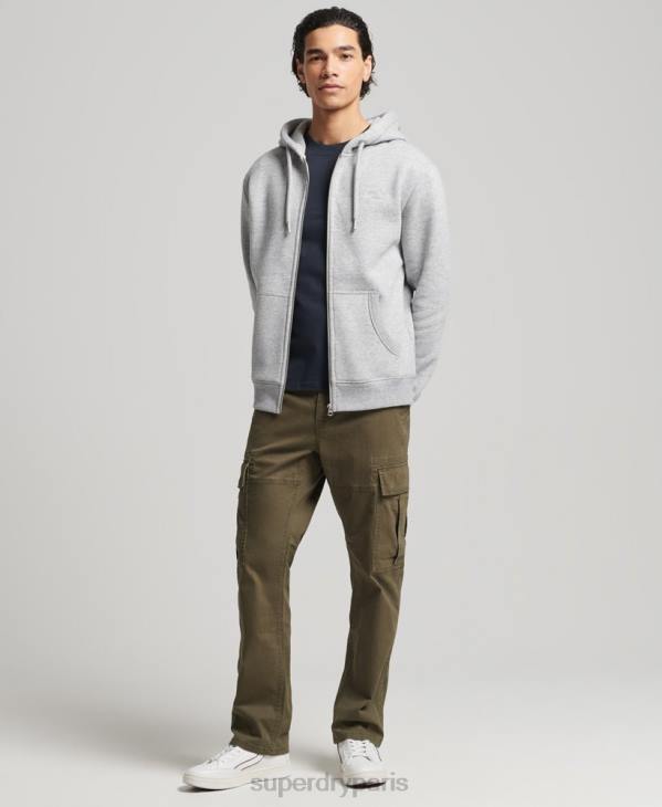 Superdry Hommes sweat à capuche zippé en coton bio avec logo vintage brodé D64Z652 vêtements gris