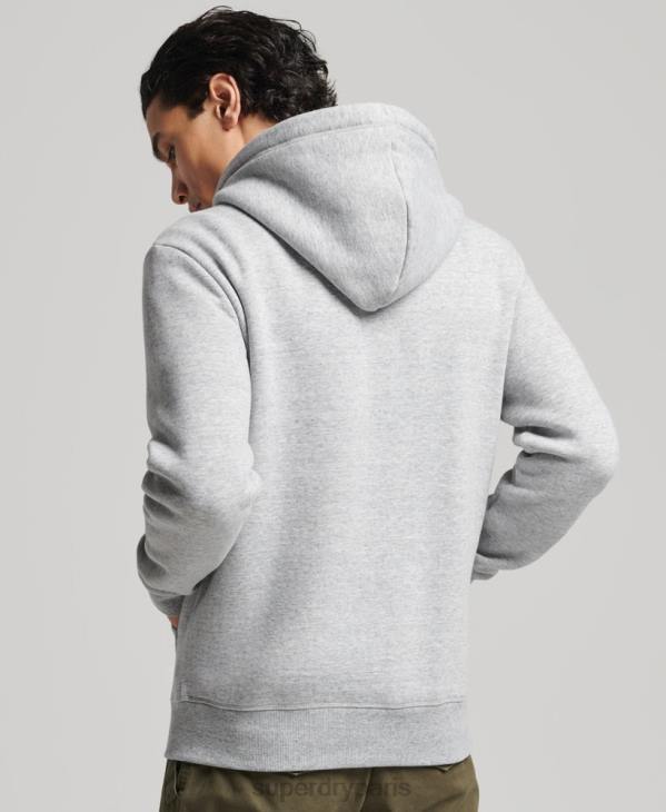 Superdry Hommes sweat à capuche zippé en coton bio avec logo vintage brodé D64Z652 vêtements gris