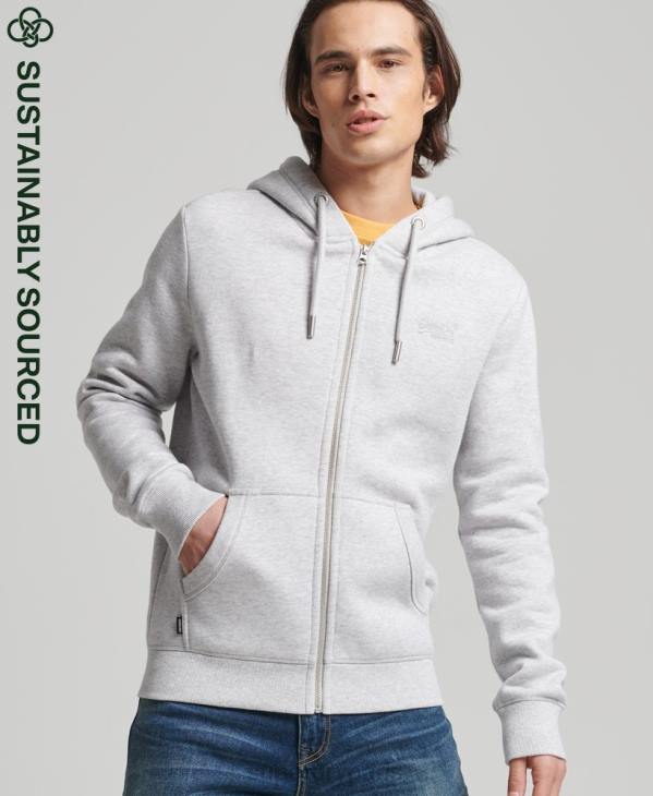 Superdry Hommes sweat à capuche zippé en coton bio avec logo vintage brodé D64Z676 vêtements gris clair