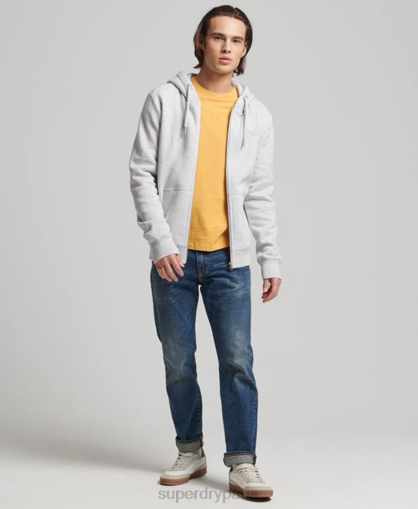 Superdry Hommes sweat à capuche zippé en coton bio avec logo vintage brodé D64Z676 vêtements gris clair