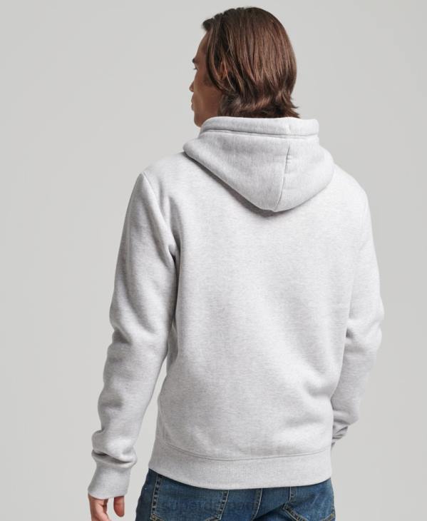 Superdry Hommes sweat à capuche zippé en coton bio avec logo vintage brodé D64Z676 vêtements gris clair