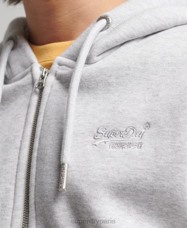 Superdry Hommes sweat à capuche zippé en coton bio avec logo vintage brodé D64Z676 vêtements gris clair