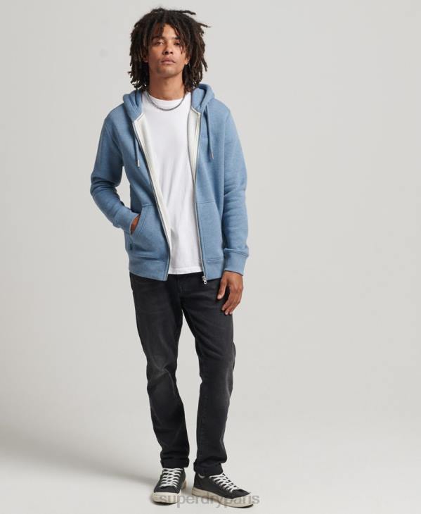 Superdry Hommes sweat à capuche zippé en coton bio avec logo vintage brodé D64Z704 vêtements bleu clair