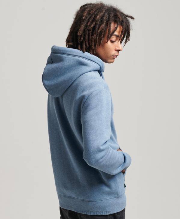 Superdry Hommes sweat à capuche zippé en coton bio avec logo vintage brodé D64Z704 vêtements bleu clair