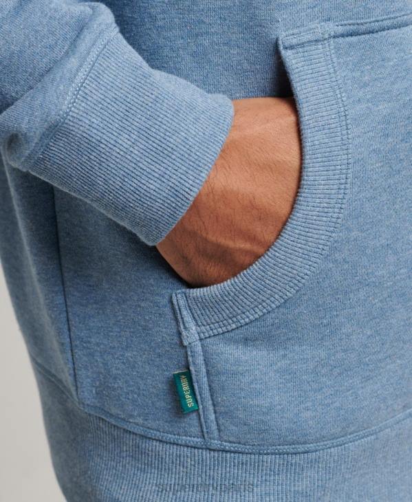 Superdry Hommes sweat à capuche zippé en coton bio avec logo vintage brodé D64Z704 vêtements bleu clair