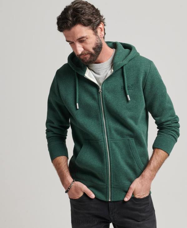 Superdry Hommes sweat à capuche zippé en coton bio avec logo vintage brodé D64Z710 vêtements vert
