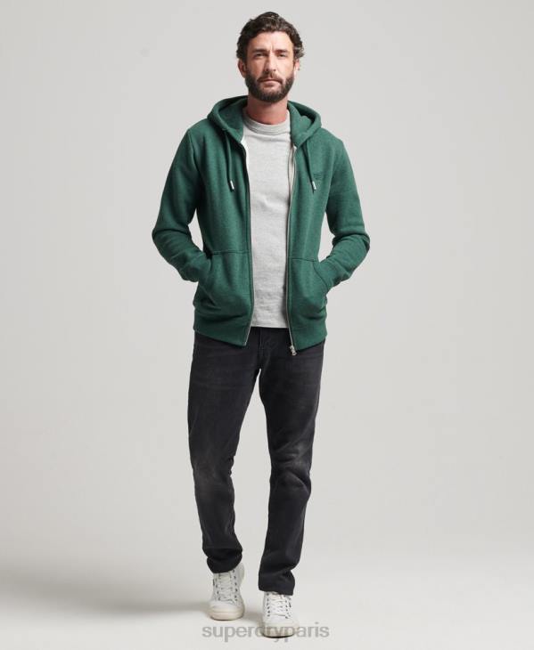 Superdry Hommes sweat à capuche zippé en coton bio avec logo vintage brodé D64Z710 vêtements vert