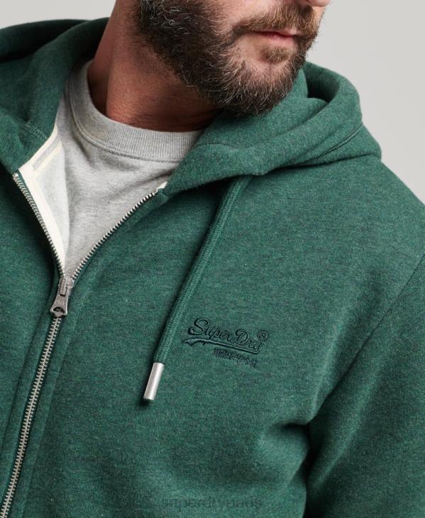 Superdry Hommes sweat à capuche zippé en coton bio avec logo vintage brodé D64Z710 vêtements vert