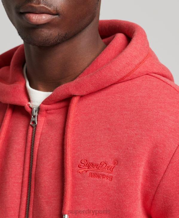 Superdry Hommes sweat à capuche zippé en coton bio avec logo vintage brodé D64Z827 vêtements rouge