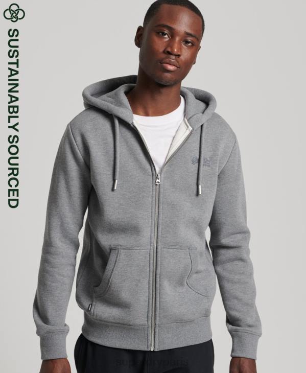 Superdry Hommes sweat à capuche zippé en coton bio avec logo vintage brodé D64Z885 vêtements gris