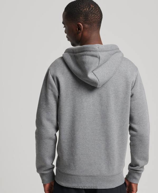 Superdry Hommes sweat à capuche zippé en coton bio avec logo vintage brodé D64Z885 vêtements gris