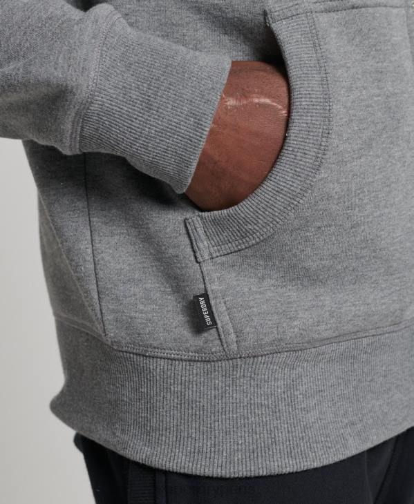 Superdry Hommes sweat à capuche zippé en coton bio avec logo vintage brodé D64Z885 vêtements gris