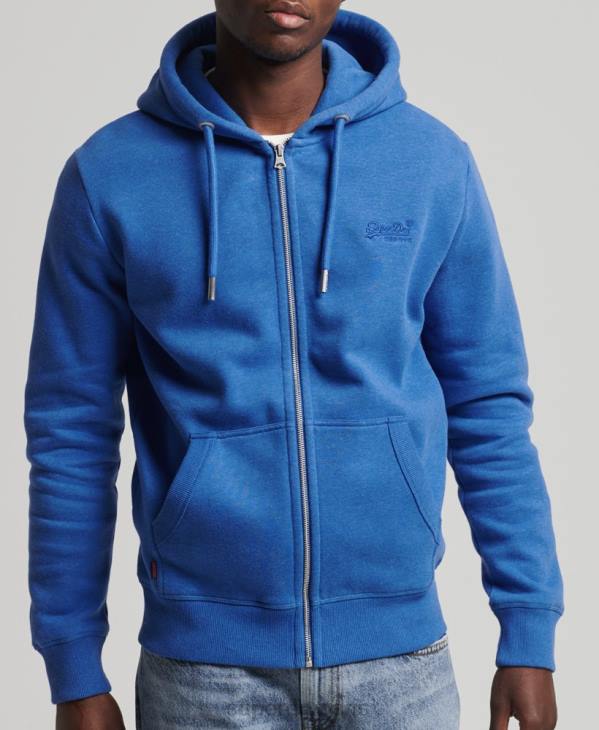Superdry Hommes sweat à capuche zippé en coton bio à logo vintage D64Z668 vêtements bleu