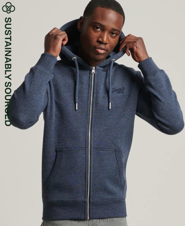 Superdry Hommes sweat à capuche zippé en coton bio à logo vintage D64Z669 vêtements marine