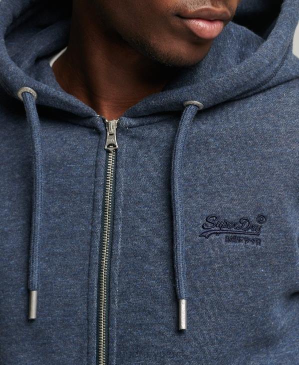 Superdry Hommes sweat à capuche zippé en coton bio à logo vintage D64Z669 vêtements marine