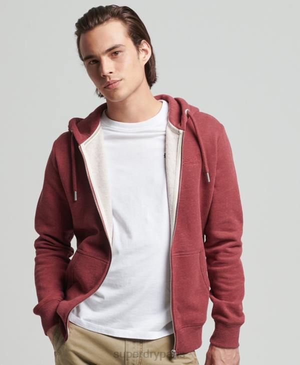 Superdry Hommes sweat à capuche zippé en coton bio à logo vintage D64Z712 vêtements rouge