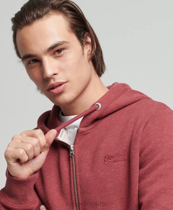 Superdry Hommes sweat à capuche zippé en coton bio à logo vintage D64Z712 vêtements rouge
