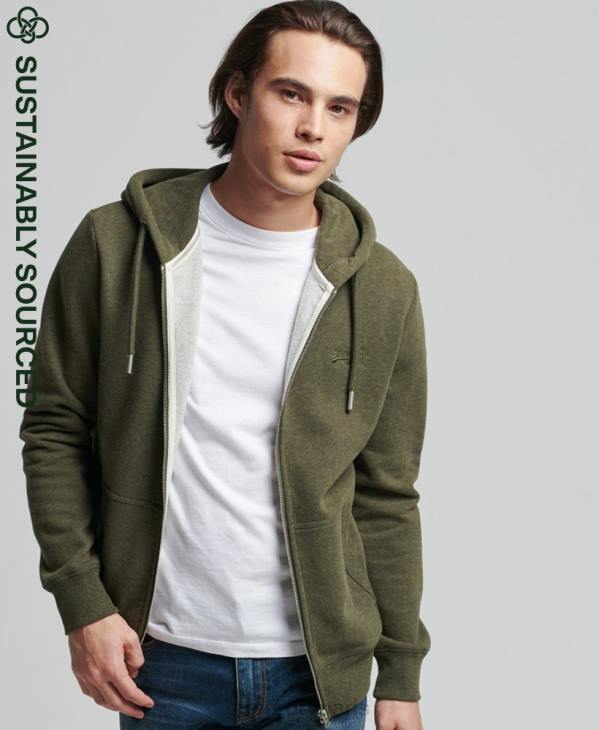 Superdry Hommes sweat à capuche zippé en coton bio à logo vintage D64Z805 vêtements kaki