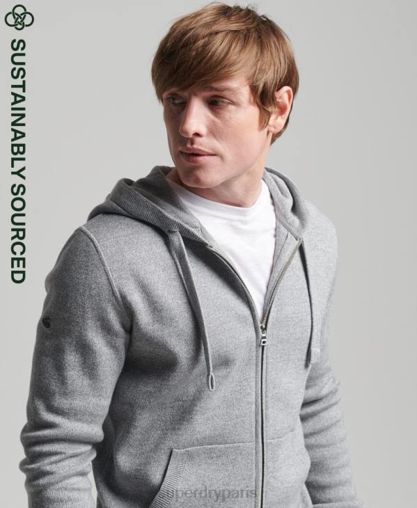 Superdry Hommes sweat à capuche zippé essentiel en coton bio D64Z5257 vêtements gris