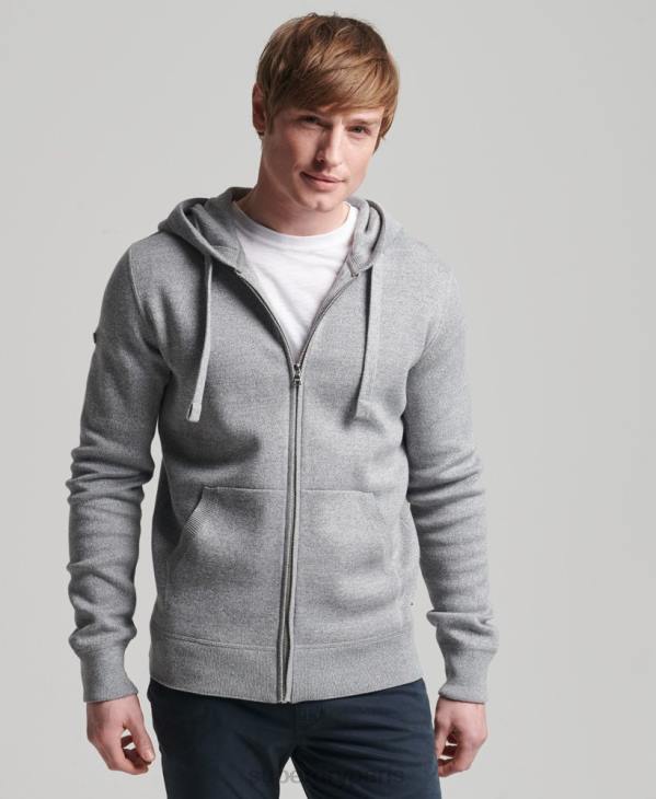 Superdry Hommes sweat à capuche zippé essentiel en coton bio D64Z5257 vêtements gris