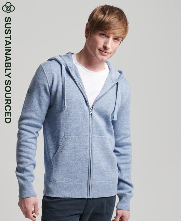 Superdry Hommes sweat à capuche zippé essentiel en coton bio D64Z5260 vêtements bleu foncé