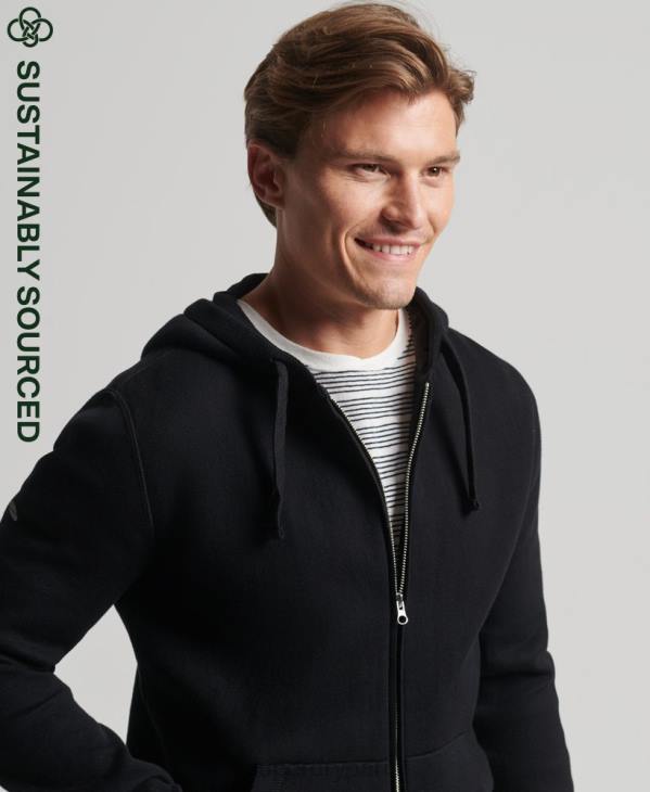Superdry Hommes sweat à capuche zippé essentiel en coton bio D64Z5262 vêtements noir