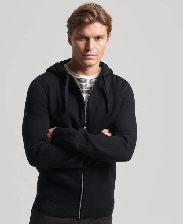 Superdry Hommes sweat à capuche zippé essentiel en coton bio D64Z5262 vêtements noir