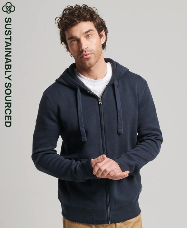 Superdry Hommes sweat à capuche zippé essentiel en coton bio D64Z5266 vêtements marine