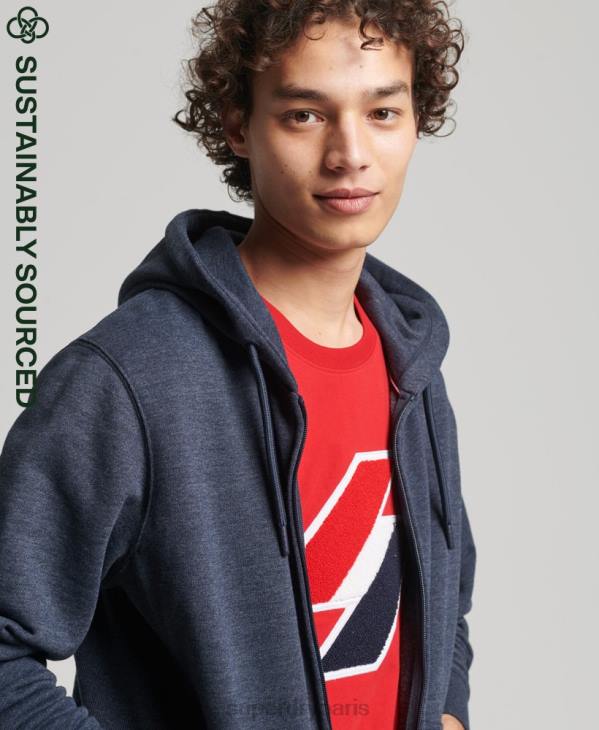 Superdry Hommes sweat à capuche zippé essentiel en coton biologique D64Z5190 vêtements marine
