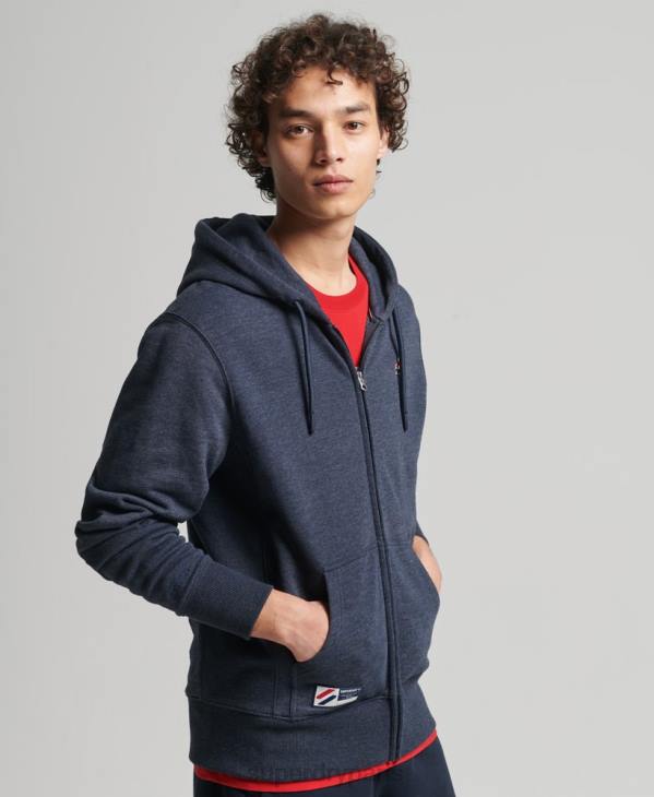 Superdry Hommes sweat à capuche zippé essentiel en coton biologique D64Z5190 vêtements marine