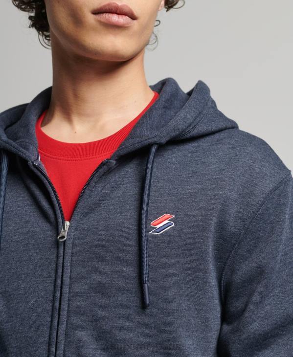 Superdry Hommes sweat à capuche zippé essentiel en coton biologique D64Z5190 vêtements marine