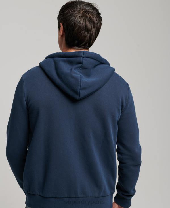Superdry Hommes sweat à capuche zippé fluo à logo vintage D64Z456 vêtements marine