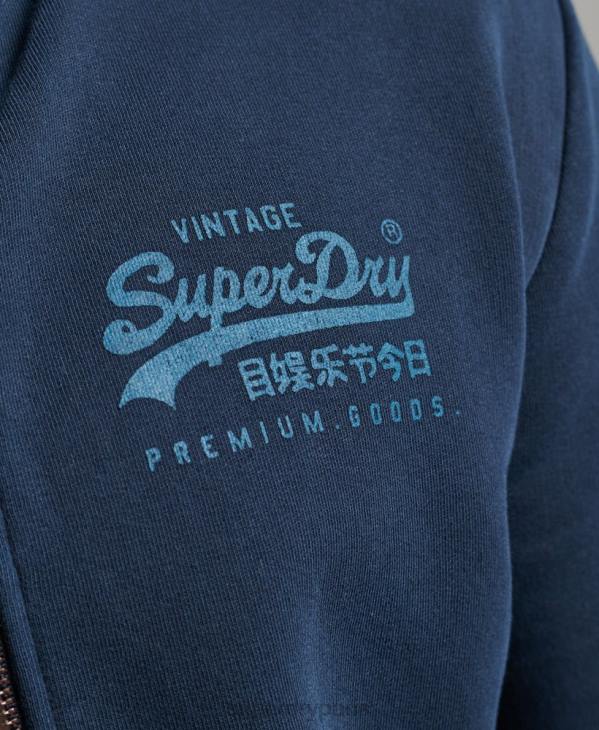 Superdry Hommes sweat à capuche zippé fluo à logo vintage D64Z456 vêtements marine