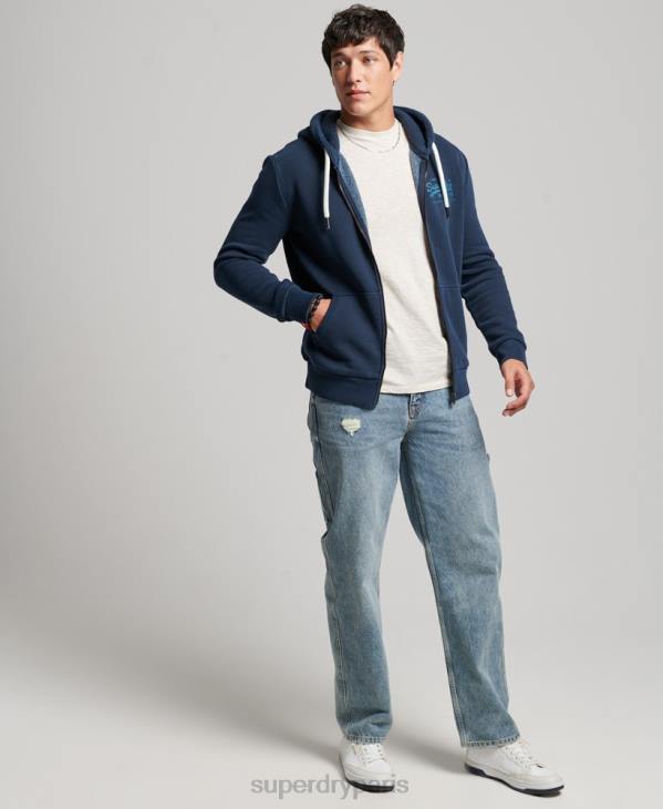 Superdry Hommes sweat à capuche zippé fluo à logo vintage D64Z456 vêtements marine