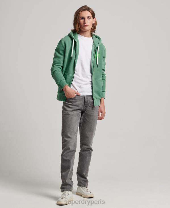 Superdry Hommes sweat à capuche zippé fluo à logo vintage D64Z462 vêtements vert