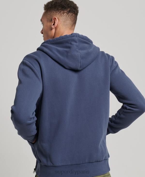 Superdry Hommes sweat à capuche zippé fluo à logo vintage D64Z476 vêtements bleu foncé
