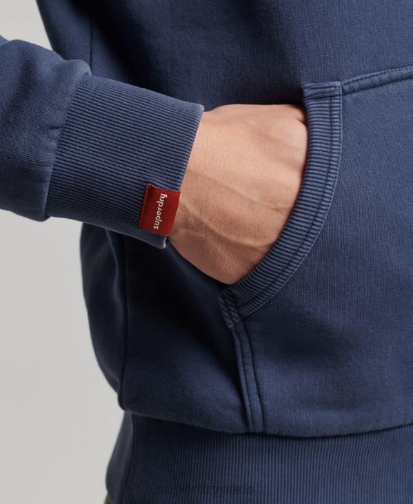 Superdry Hommes sweat à capuche zippé fluo à logo vintage D64Z476 vêtements bleu foncé